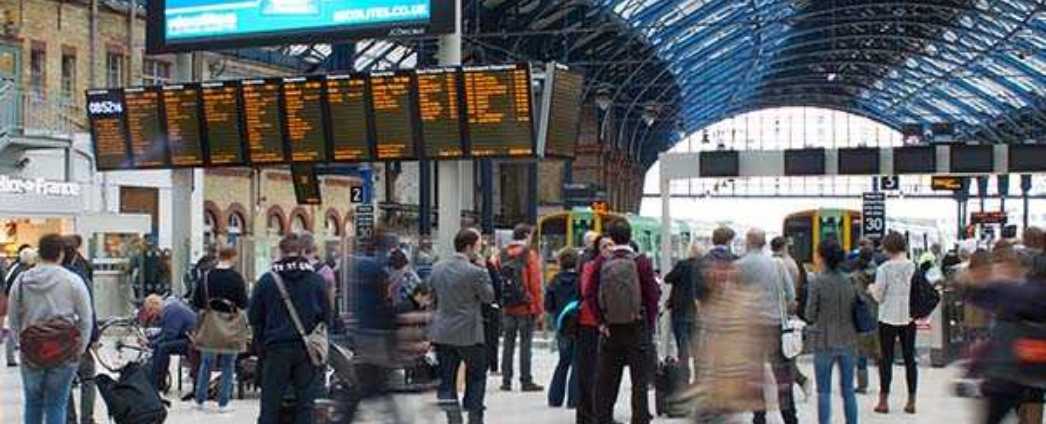 Inside a UK train station.